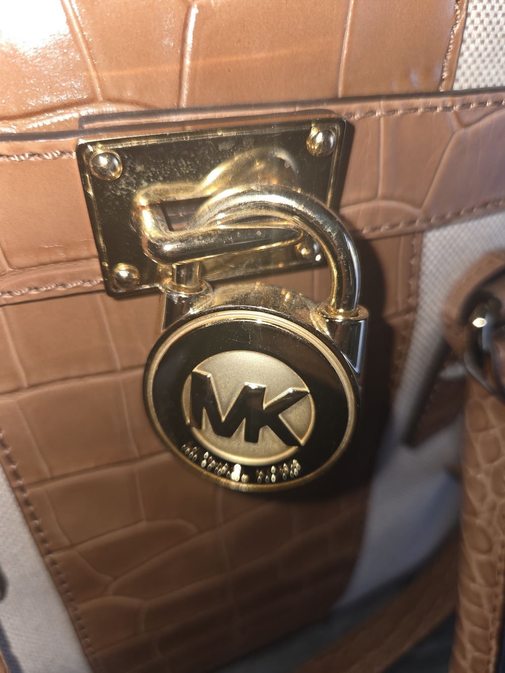 Michael Kors Tan Croc-Accent Canvas Tote Bag Perfect For A Laptop. - Picture 7 of 15